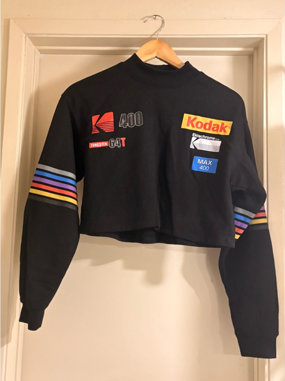 Kodak Black Cropped Crewneck with Multicolor Sleeve Stripes - Picture 3 of 7
